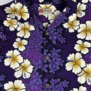 Vtg Hilo Hattie Purple Hawaiian Floral Button-Down Shirt 4XL